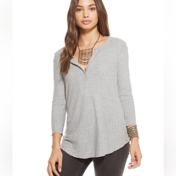 *WHITE* NWT, Chaser, Women’s, THERMAL 3/4 SLEEVE DOUBLE COLD SHOULDER HENLEY‎ - Picture 2 of 7